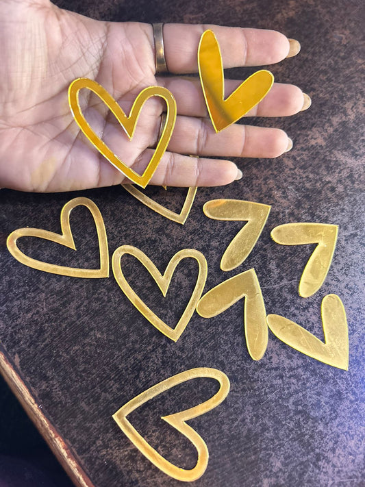 Gold Mirror Acrylic Heart Cutout Cake Toppers - Assorted Designs