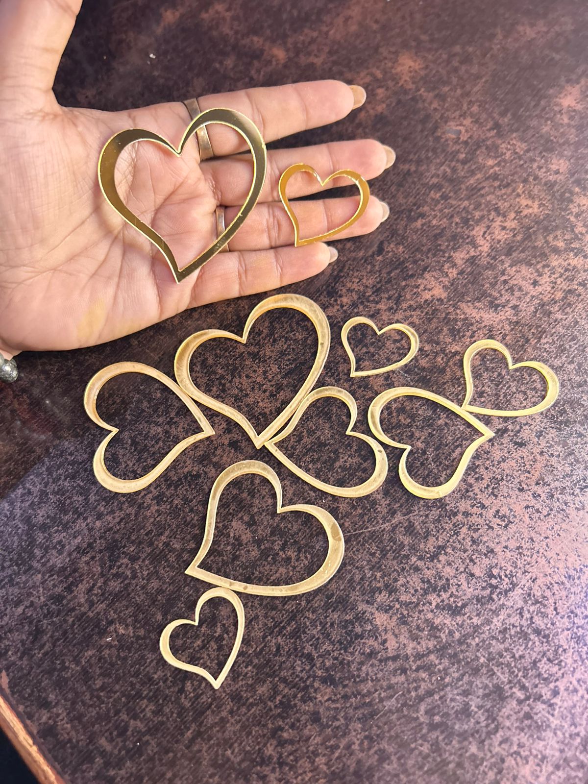 Gold Mirror Acrylic Heart Cutout Cake Toppers - Assorted Designs