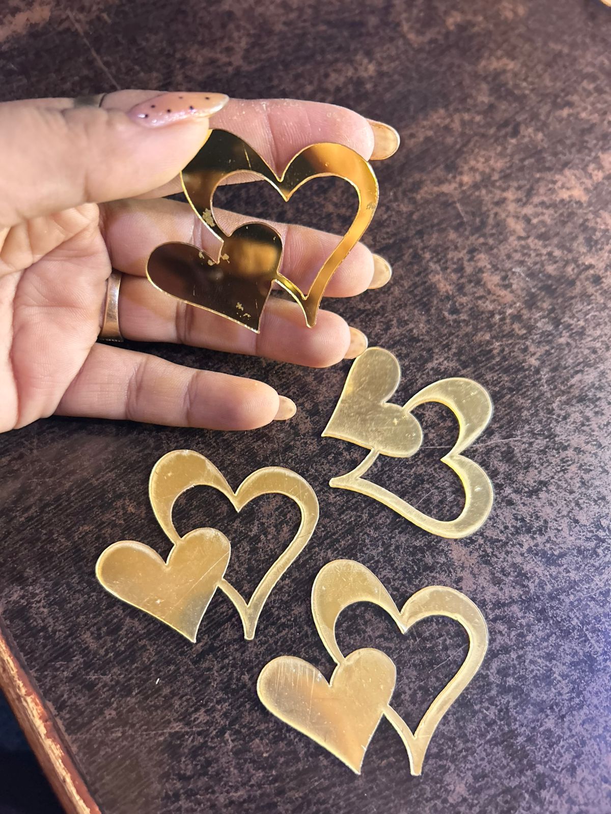 Gold Mirror Acrylic Heart Cutout Cake Toppers - Assorted Designs