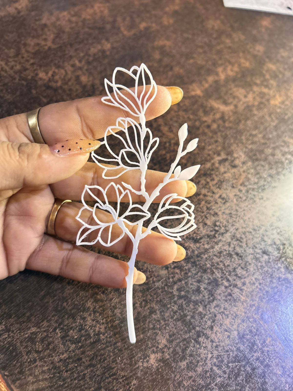 White Acrylic Line Art Flower Branch Cake Topper - Magnolia Stem