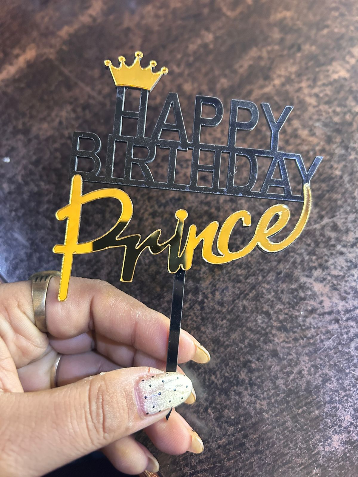 Happy Birthday Acrylic Cake Topper with Crown - Prince, Princess, King & Queen