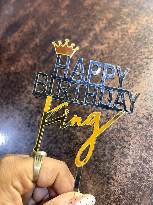 Happy Birthday Acrylic Cake Topper with Crown - Prince, Princess, King & Queen