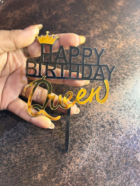 Happy Birthday Acrylic Cake Topper with Crown - Prince, Princess, King & Queen