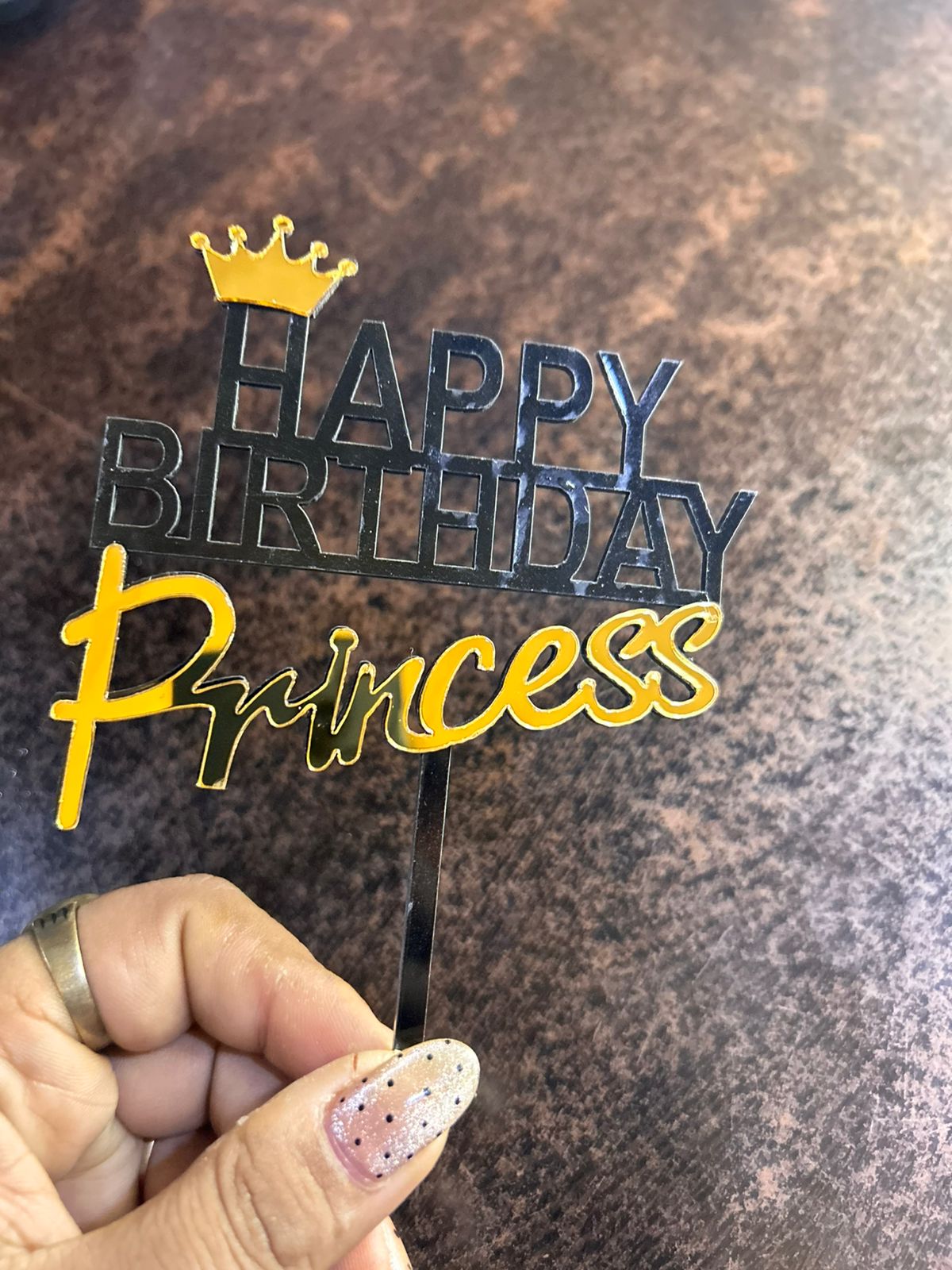 Happy Birthday Acrylic Cake Topper with Crown - Prince, Princess, King & Queen