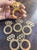Gold Mirror Acrylic Diamond Ring Cutout Cake Topper - Pack of 6