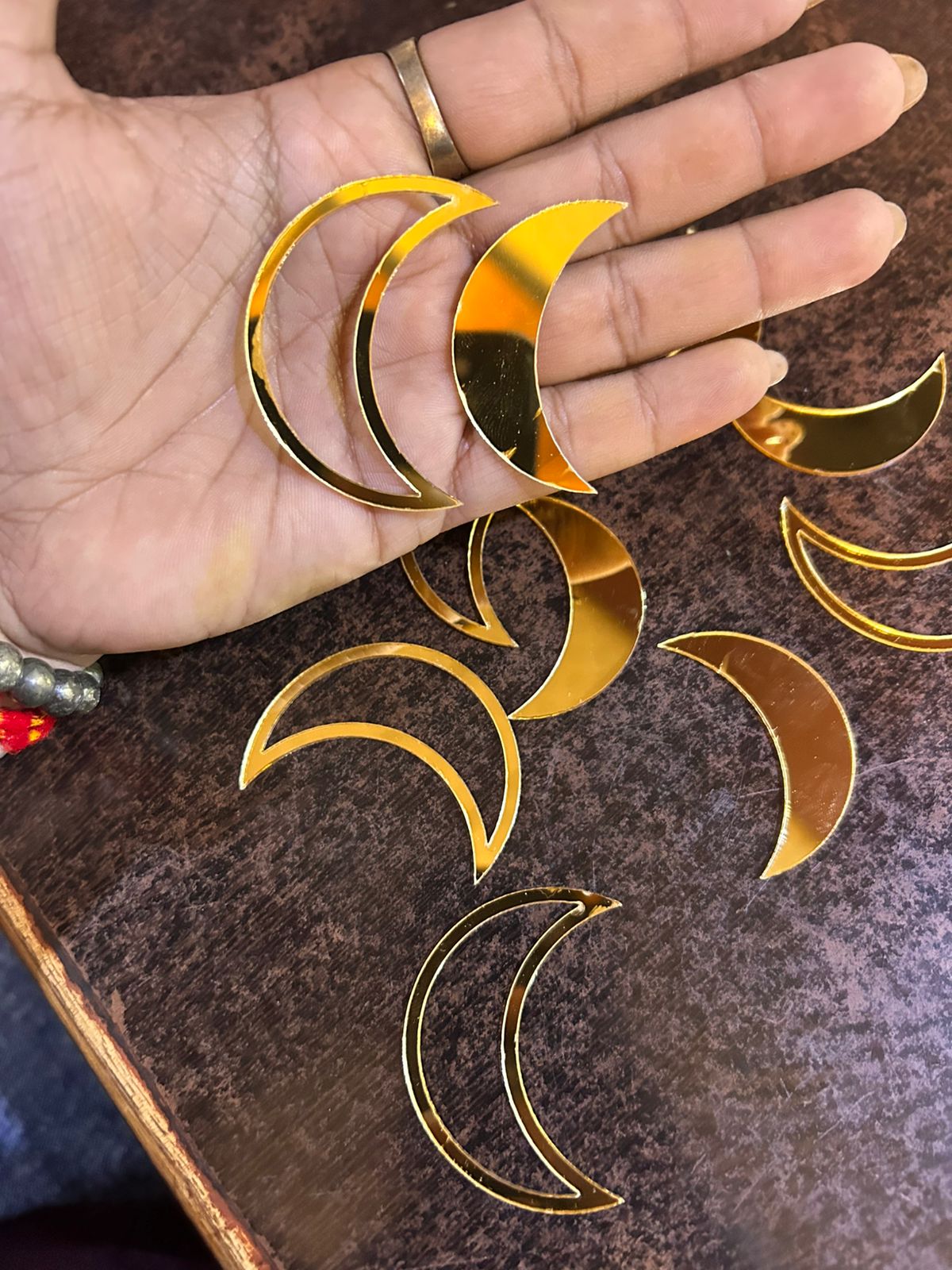 Gold Mirror Acrylic Crescent Moon Cutout Cake Topper - Pack of 10