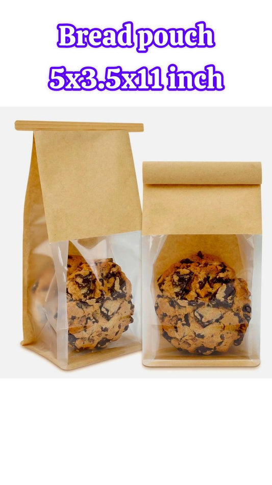 Kraft Paper Bakery Bag with Window and Tin Tie - 5 x 3.5 x 11 inch