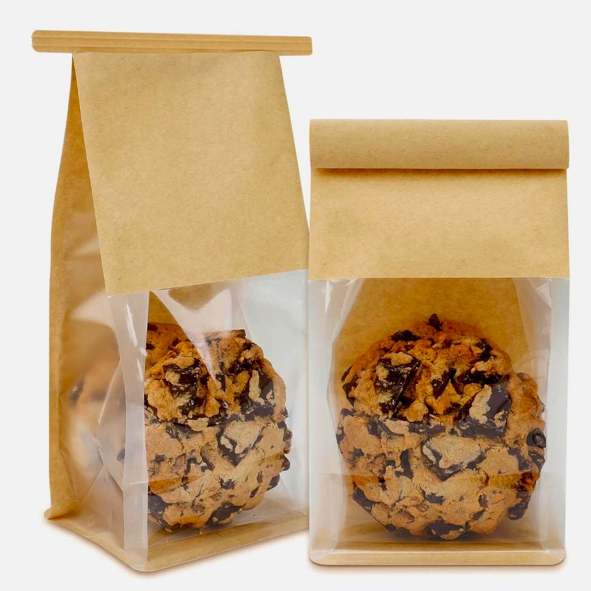 Kraft Paper Bakery Bag with Window and Tin Tie - 5 x 3.5 x 11 inch