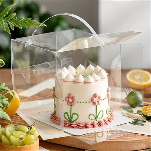 Clear Cake Box with Handle and Base - 8 x 8 x 8 / 10 x 10 x 9 inch