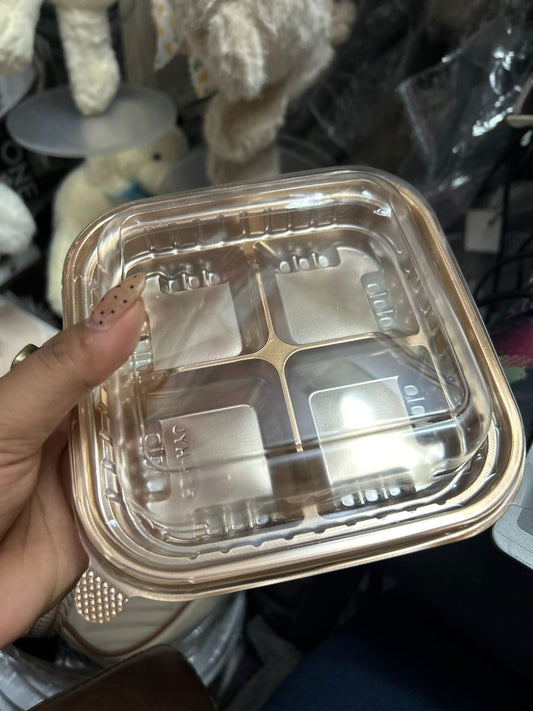 Premium 4-Compartment Dessert & Gifting Box with Transparent Lid - 6 x 6 inch