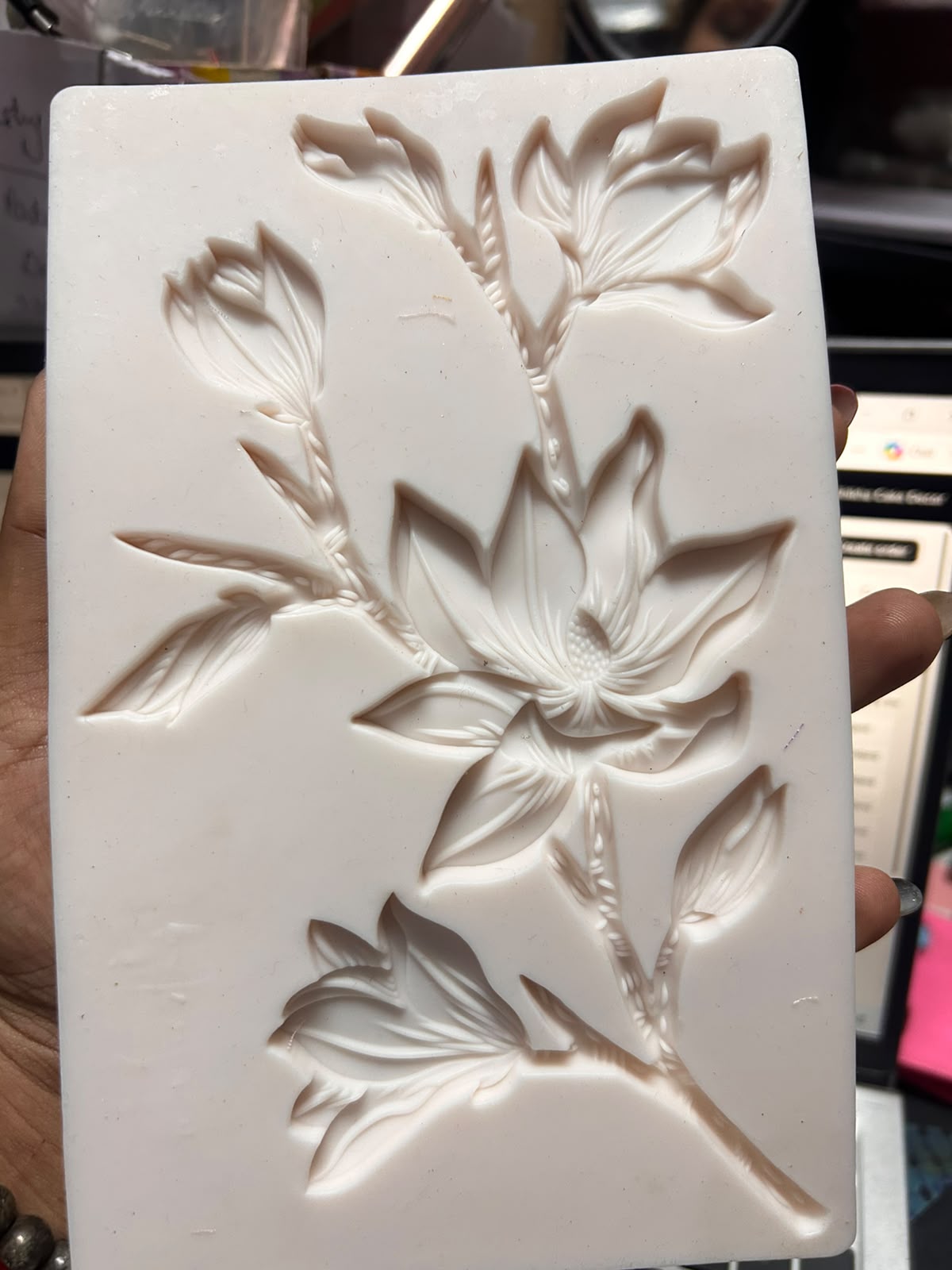 Elegant Single Flower Branch Silicone Mould - Magnolia Design