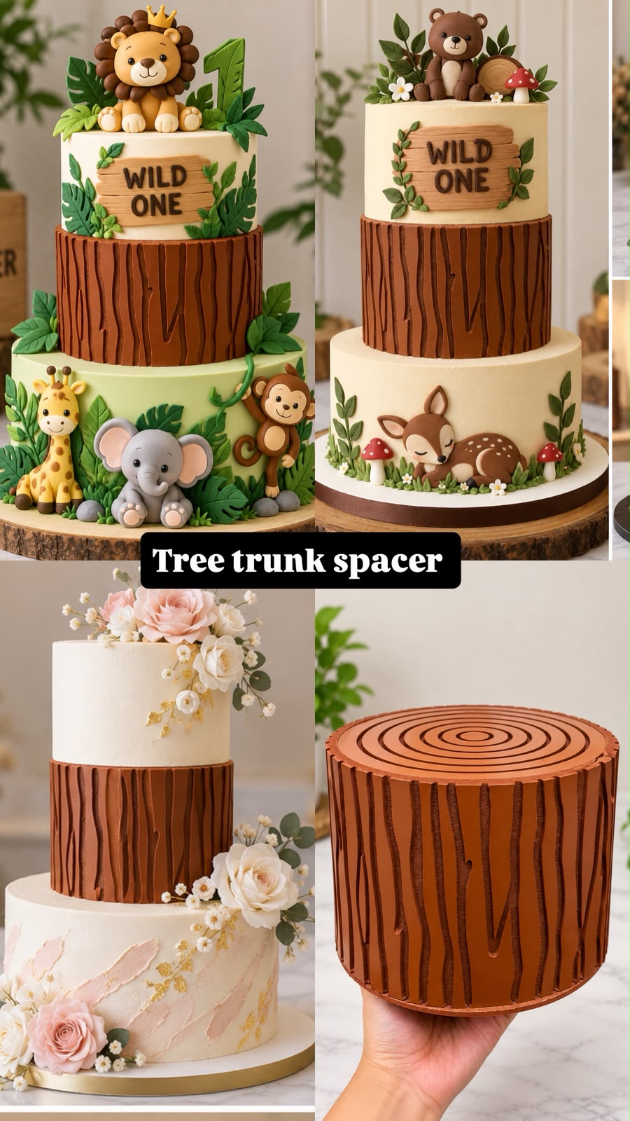 Tree Trunk Cake Spacer - Wooden Log Design, 8 x 8 x 8 inch