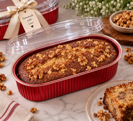 Red Oval Foil Bake and Serve Tub with Transparent Lid - 350 ml