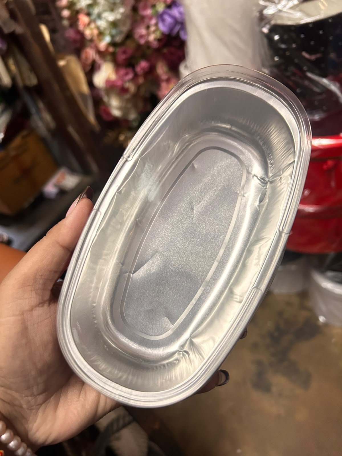 Red Oval Foil Bake and Serve Tub with Transparent Lid - 350 ml