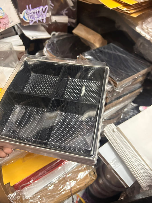 4 Cavity Hamper Box with Clear Lid and Black Insert - 7 x 7 inch (Pack of 10)