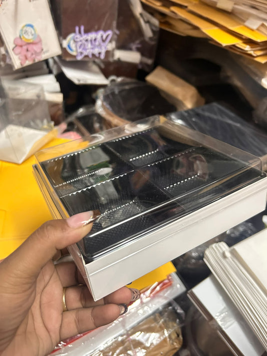 4 Cavity Hamper Box with Clear Lid and Black Insert - 7 x 7 inch (Pack of 10)