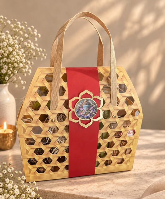 Bamboo Weave Design Hamper Basket Bag with Handles - Imported Paper, Holds up to 5 kg