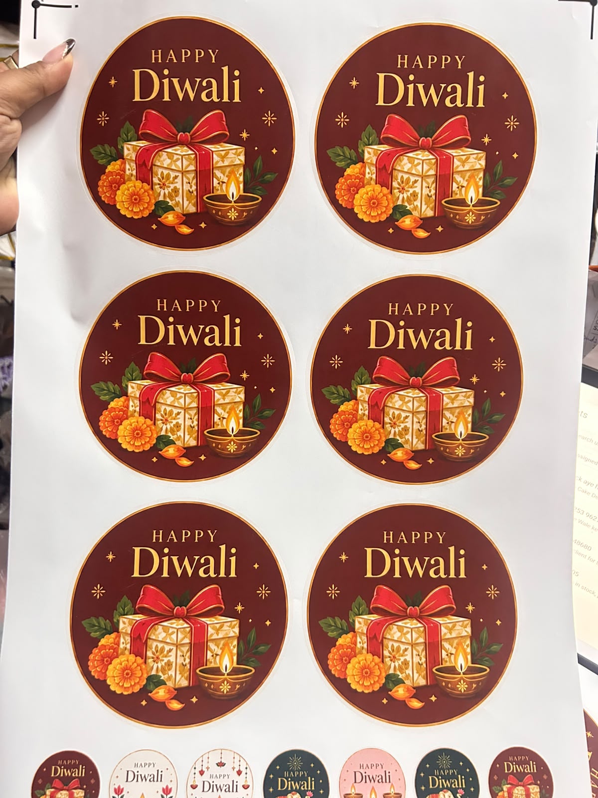 Happy Diwali Die Cut Round Sticker Sheet - 6 Big (5 inch) + 6 Small (1.5 inch)