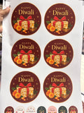 Happy Diwali Die Cut Round Sticker Sheet - 6 Big (5 inch) + 6 Small (1.5 inch)