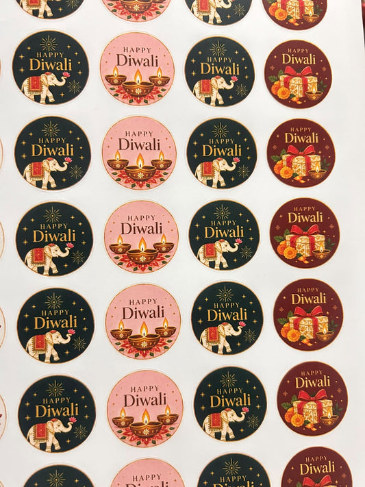 Happy Diwali Small Round Sticker Sheet - 75 Stickers (1.5 inch)
