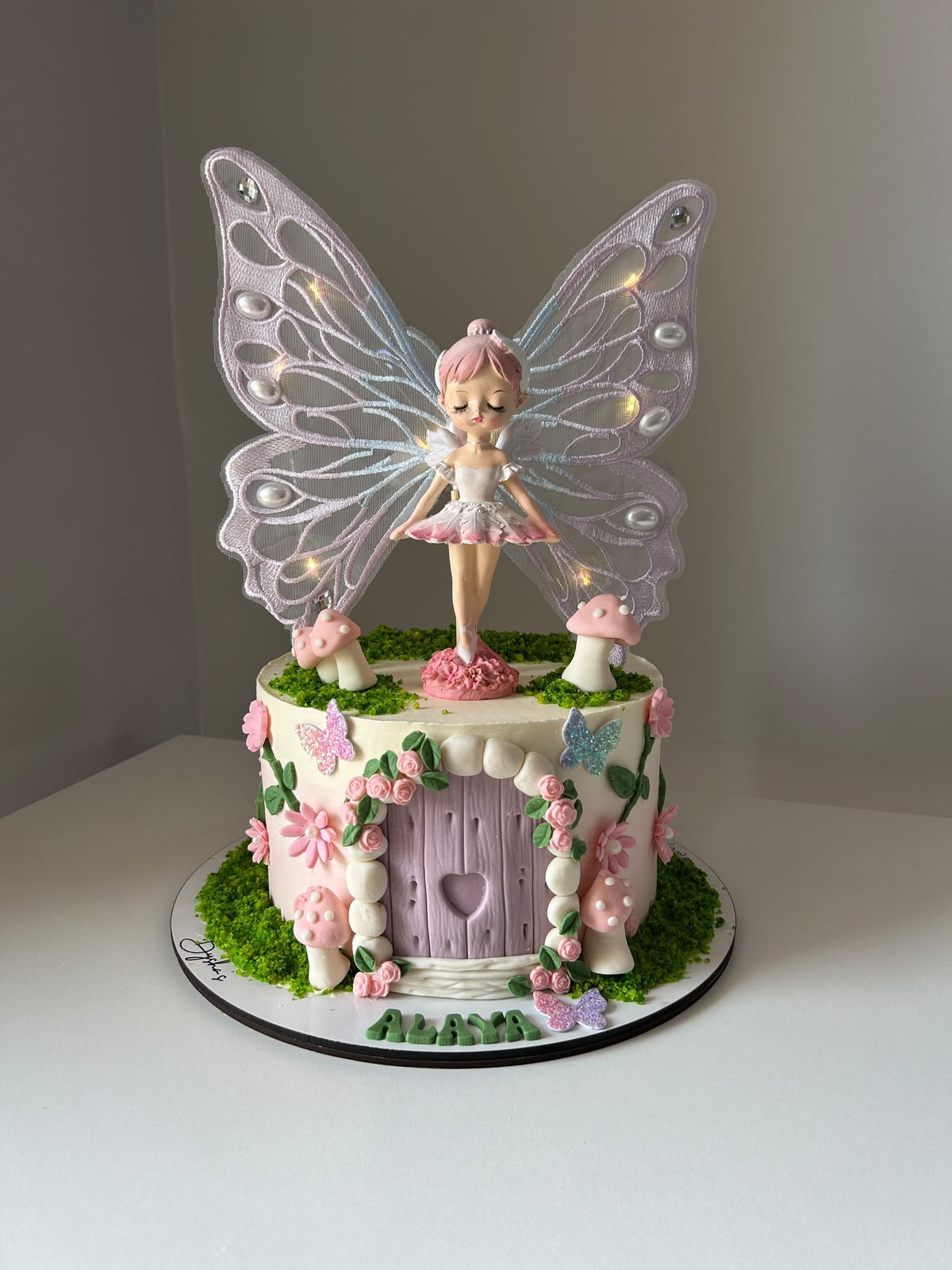 Fairy Ballerina Ceramic Doll Cake Topper with Acrylic Embroidery Butterfly Wings