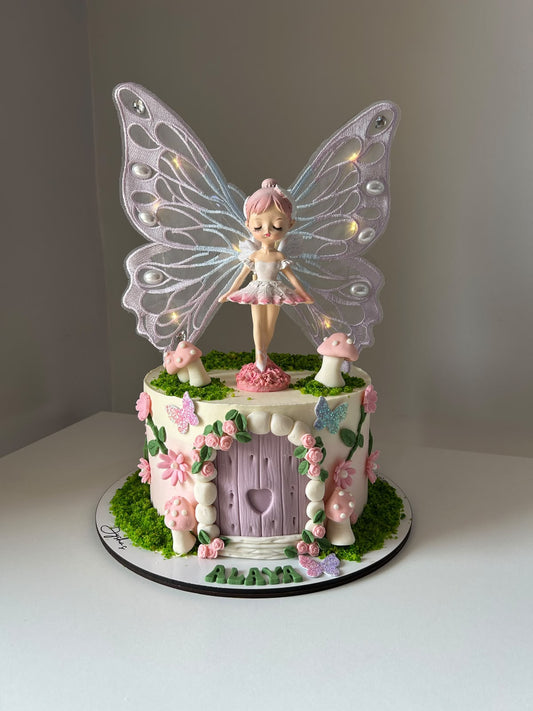 Fairy Ballerina Ceramic Doll Cake Topper with Acrylic Embroidery Butterfly Wings