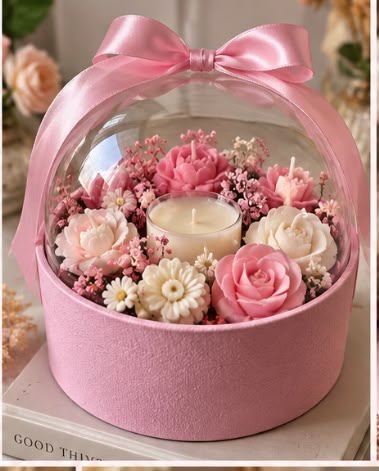 Acrylic Dome Hamper Box with Satin Ribbon - Velvet and Stone Finish, 5.5 x 5.5 inch
