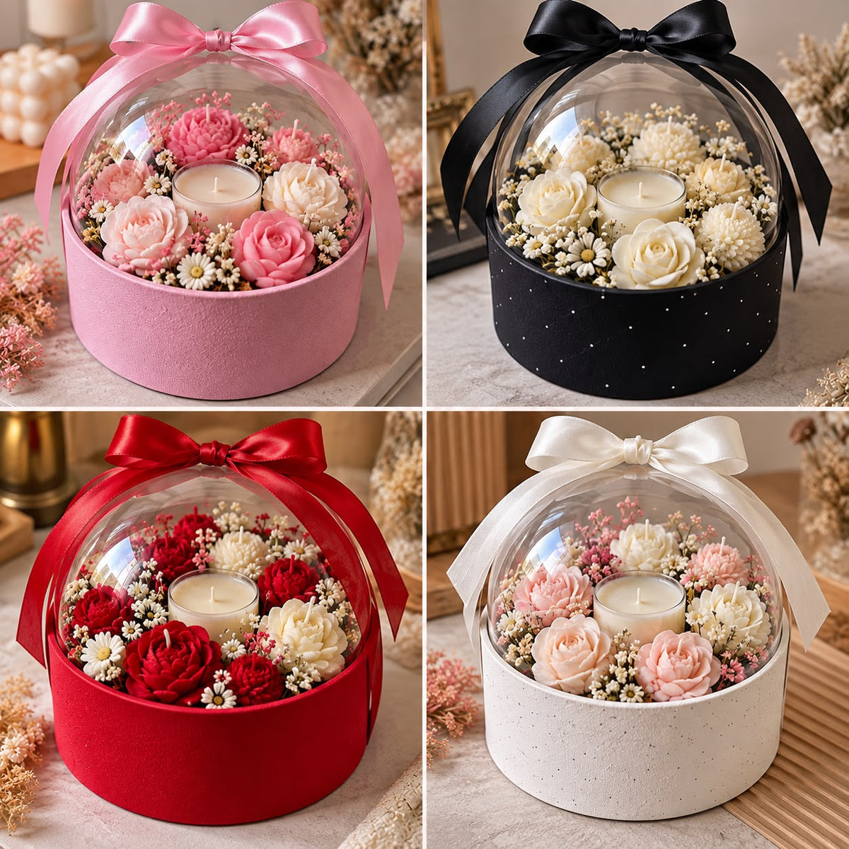 Acrylic Dome Hamper Box with Satin Ribbon - Velvet and Stone Finish, 5.5 x 5.5 inch