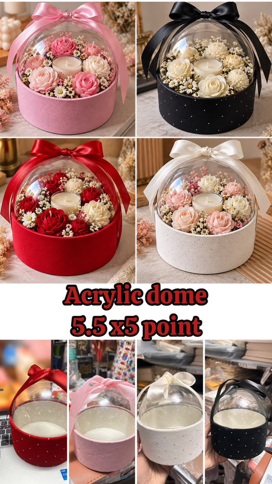 Acrylic Dome Hamper Box with Satin Ribbon - Velvet and Stone Finish, 5.5 x 5.5 inch
