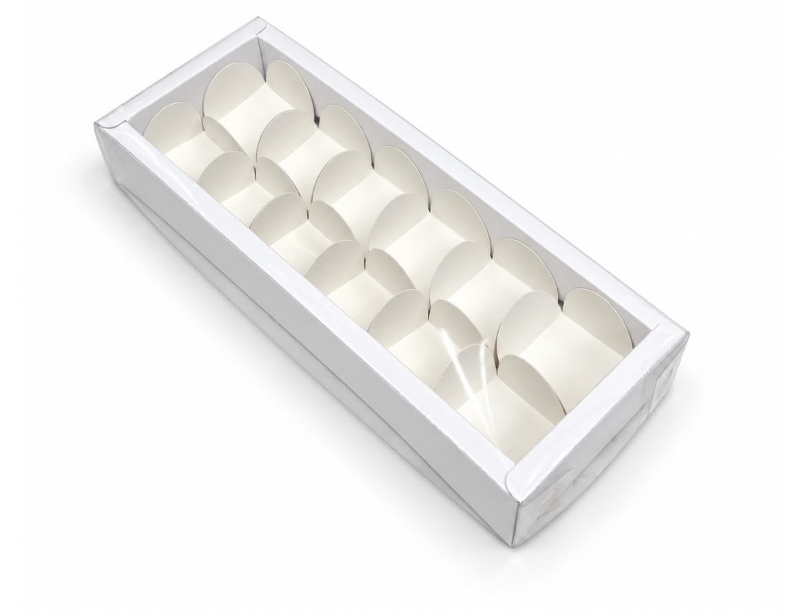 12 Cavity Chocolate Box - 9 x 3 x 1.5 inch White (Pack of 10)