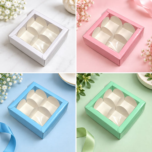 4 Cavity Chocolate Box - 3 x 3 x 1.25 inch (Pack of 10 / Pack of 100)