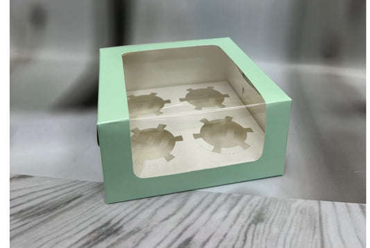 4 Cupcake & Brownie Box with Wrap-Around Window - 7 x 7 x 3.5 inch (Pack of 10)