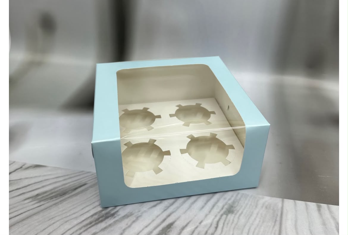 4 Cupcake & Brownie Box with Wrap-Around Window - 7 x 7 x 3.5 inch (Pack of 10)
