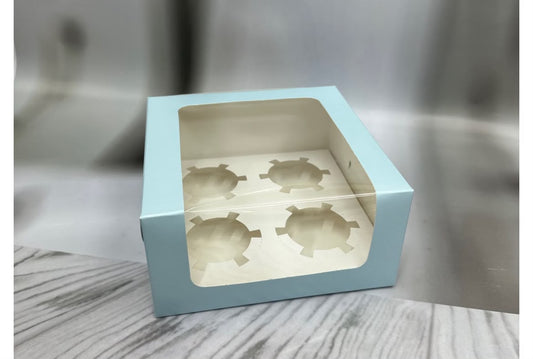 4 Cupcake & Brownie Box with Wrap-Around Window - 7 x 7 x 3.5 inch (Pack of 10)