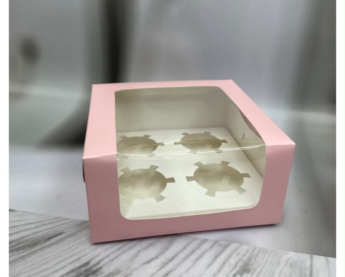 4 Cupcake & Brownie Box with Wrap-Around Window - 7 x 7 x 3.5 inch (Pack of 10)
