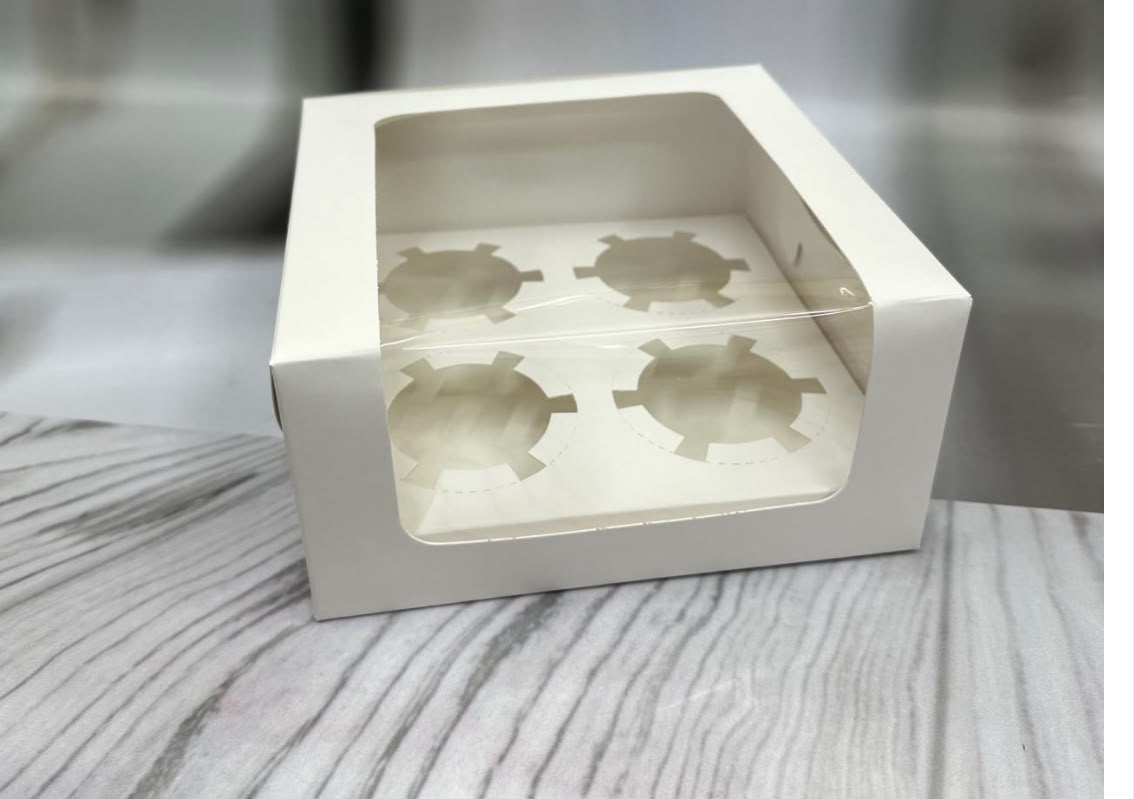 4 Cupcake & Brownie Box with Wrap-Around Window - 7 x 7 x 3.5 inch (Pack of 10)