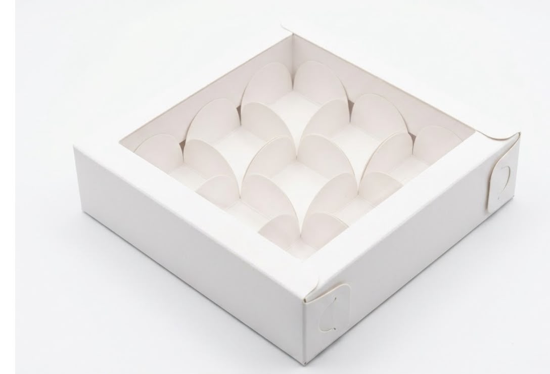 Premium 9 Compartment Chocolate Box - 5 x 5 x 1.5 inch White (Pack of 10)