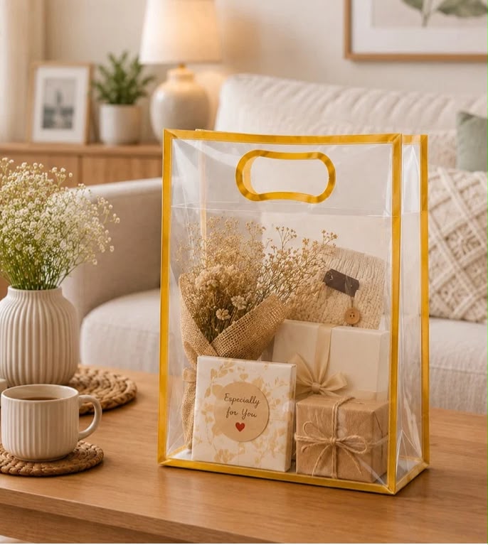 Transparent Gift Bag with Handle - Medium 24 x 10 x 35 cm (Pack of 10)