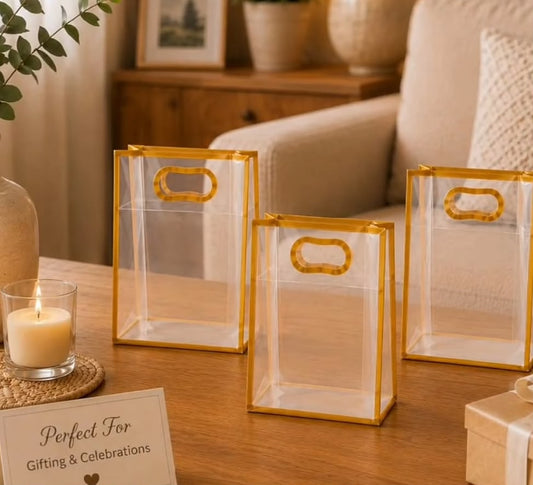 Transparent Gift Bag with Handle - Medium 24 x 10 x 35 cm (Pack of 10)