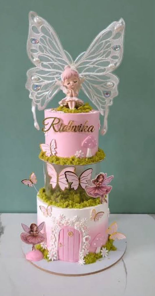 Fairy Ballerina Ceramic Doll Cake Topper with Acrylic Embroidery Butterfly Wings