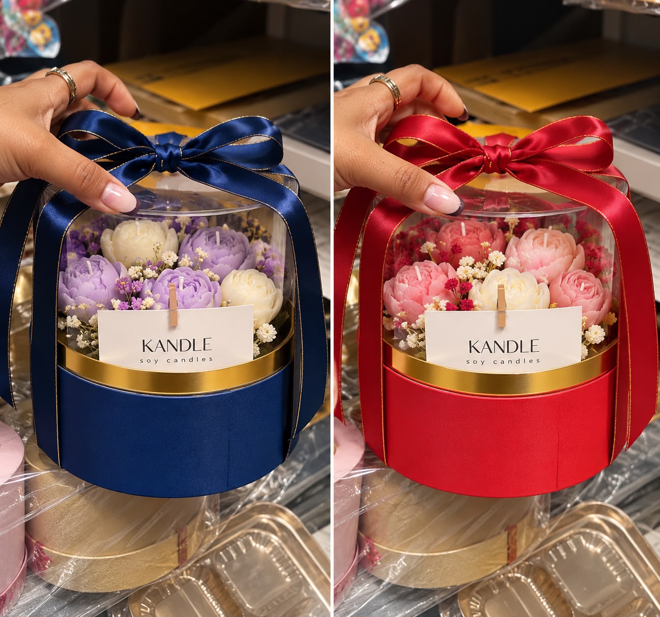 Flat Round Acrylic Hamper Box with Gold Rim - 5 x 5 inch