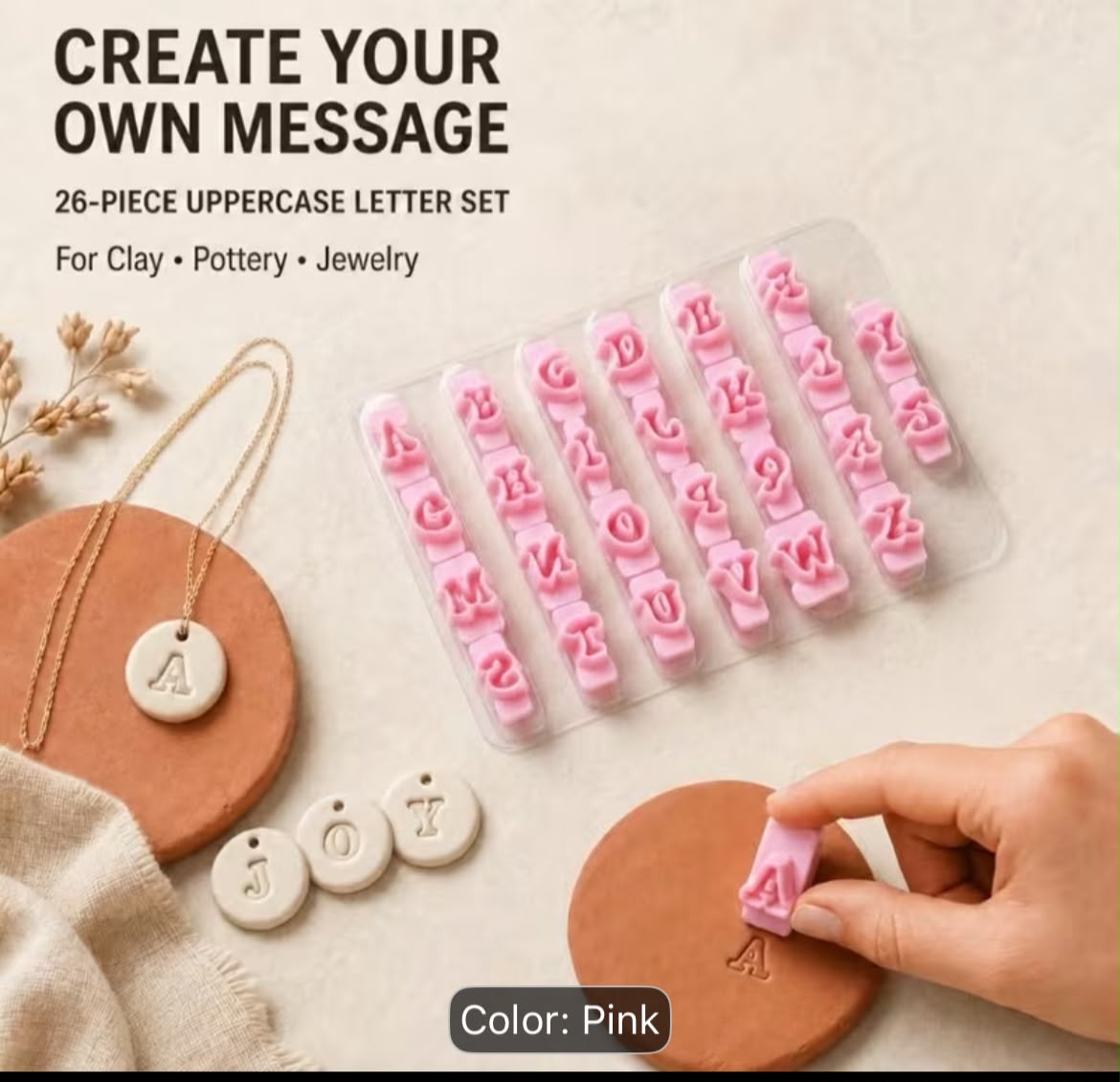 Alphabet Letter Fondant Cutter & Embosser Set - 1 cm Uppercase A to Z (26 Pcs, Pink)