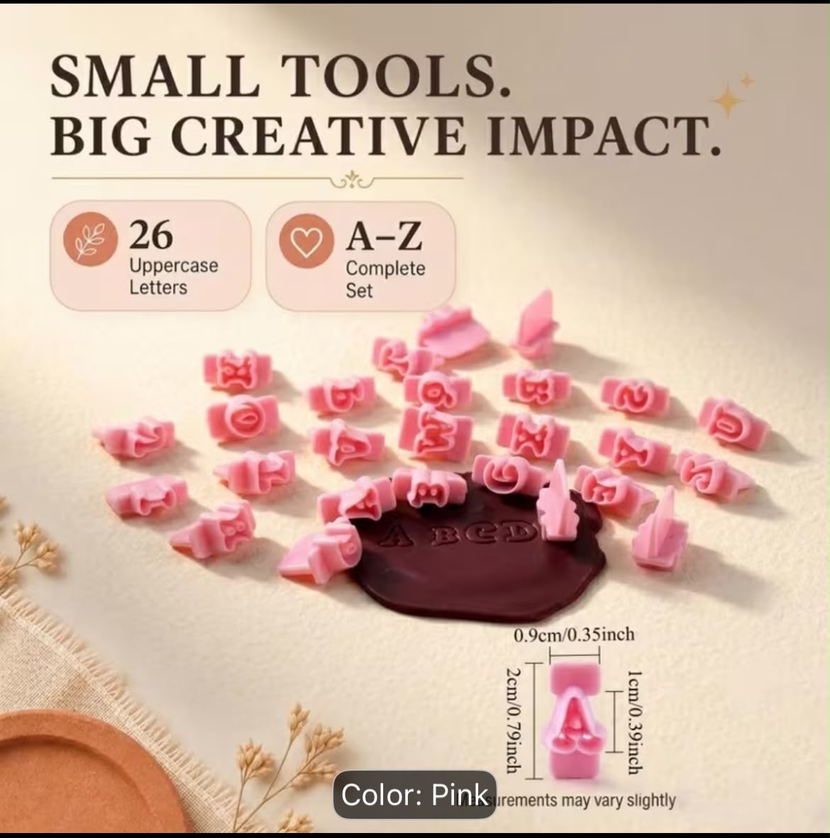 Alphabet Letter Fondant Cutter & Embosser Set - 1 cm Uppercase A to Z (26 Pcs, Pink)