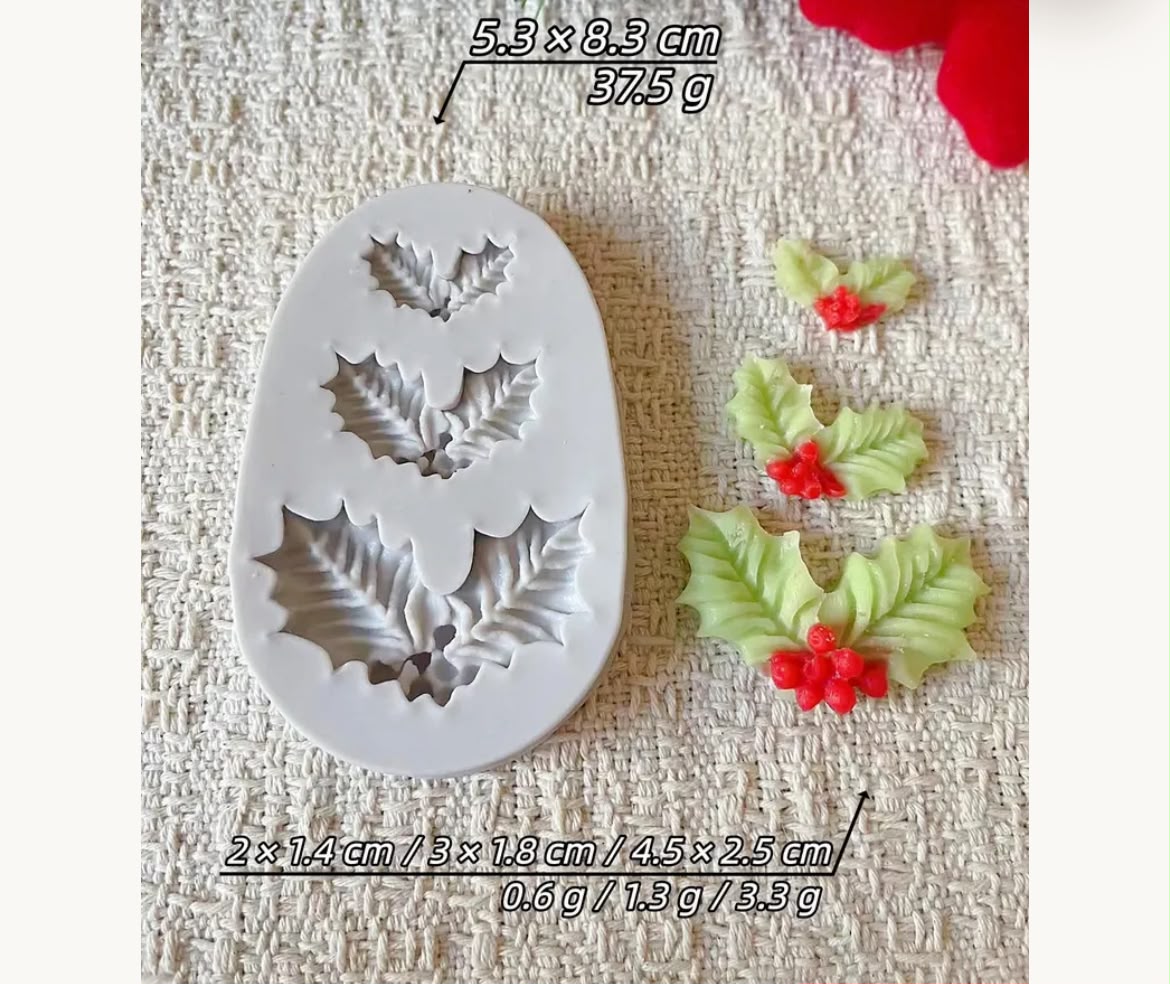 Christmas Holly Leaves Silicone Mould - 3 Cavity (5.3 x 8.3 cm)
