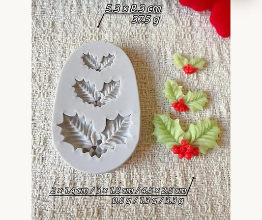 Christmas Holly Leaves Silicone Mould - 3 Cavity (5.3 x 8.3 cm)