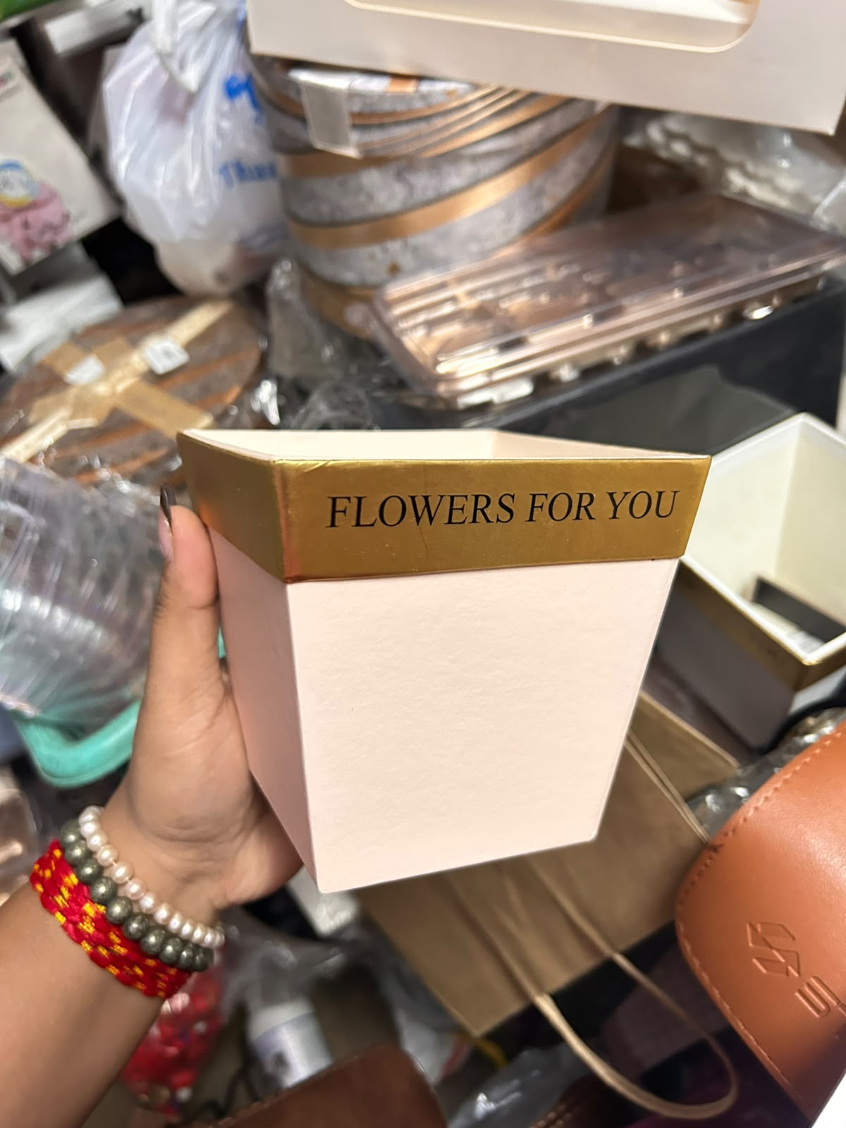 Flowers For You Rigid Flower Tub with Golden Rim - 11 x 11 cm