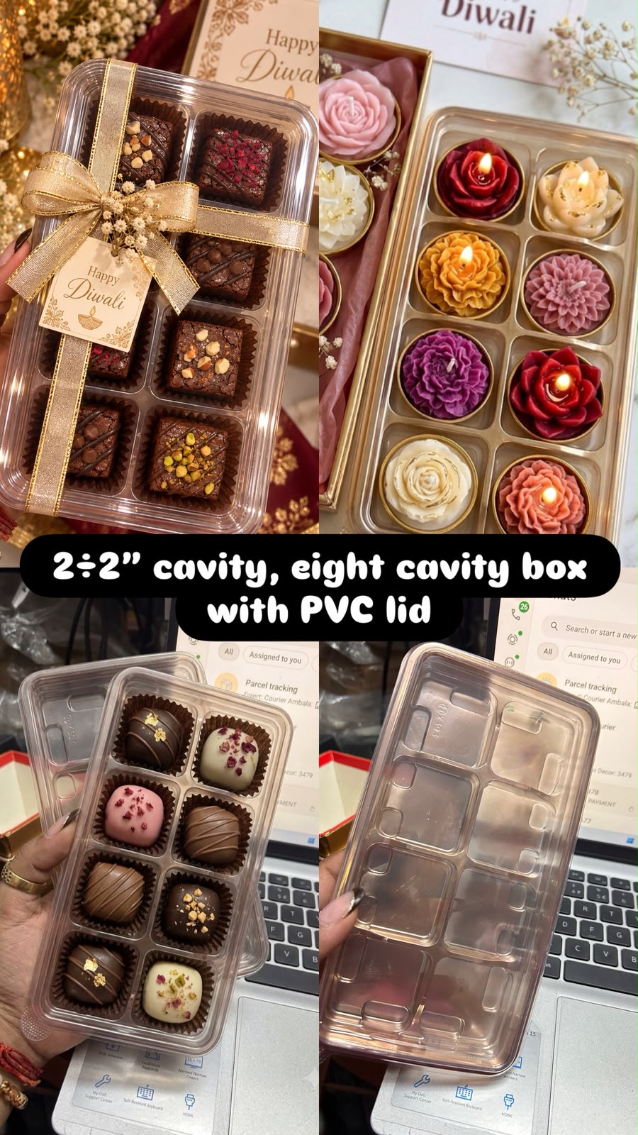8 Cavity PVC Box with Lid - 2 x 2 inch Cavity Box for Chocolates, Brownie Bites & Tea Lights