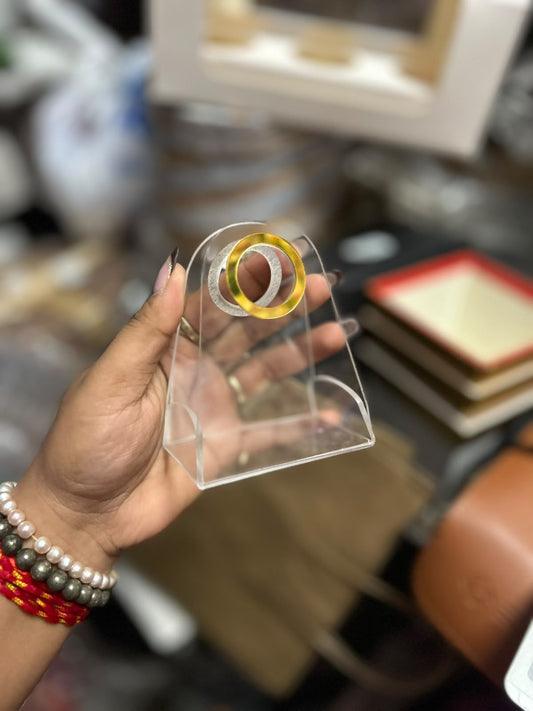 Acrylic Coin Bag - Clear Gift Bag with Gold Ring Handle (3 x 4 x 2 inch)