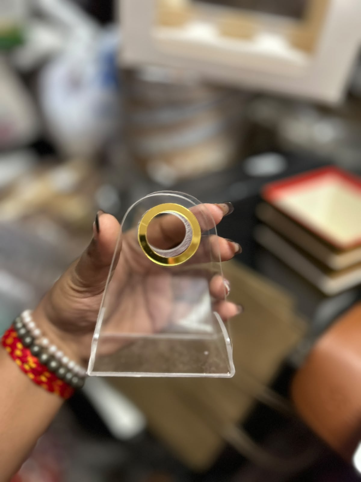 Acrylic Coin Bag - Clear Gift Bag with Gold Ring Handle (3 x 4 x 2 inch)