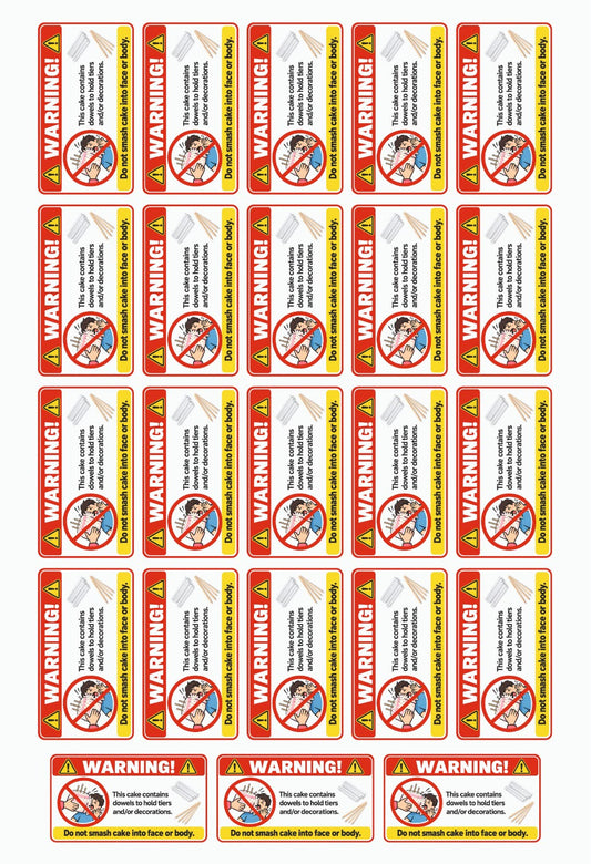 Warning Sticker Do Not Smash Cake  - 23 Stickers per Sheet